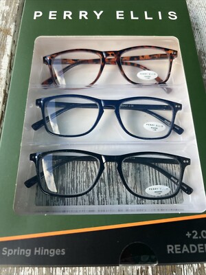 Perry Ellis  Premium Reading Glasses for Men 3 Pack +2.00 Black, Tortoise Navy
