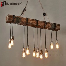 44" 10-Light Rustic Farmhouse Furniture Wood Chandelier Pendant Lighting Fixture
