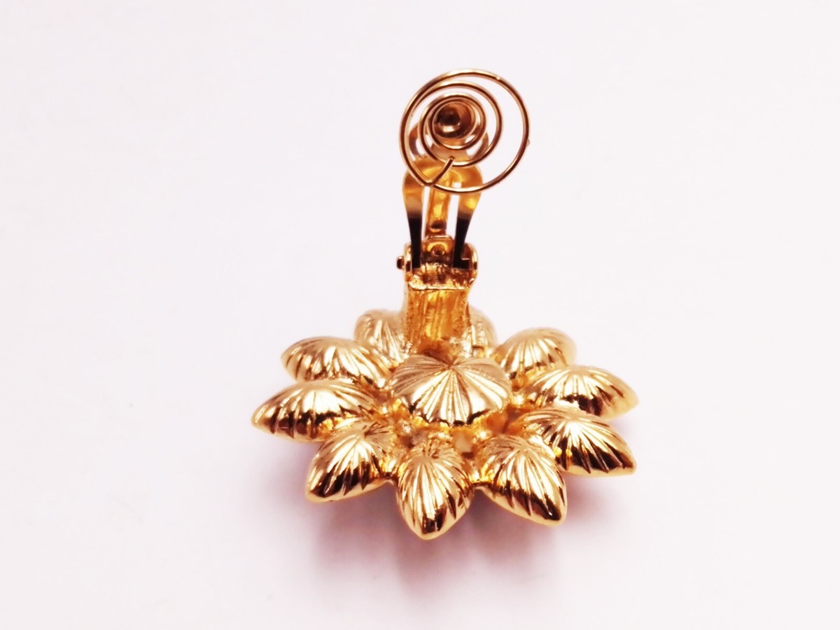 Boucle D'oreille Vintage Yves Saint Laurent Paris - Clip Triangulaire En Métal Doré Avec Strass Bordeaux