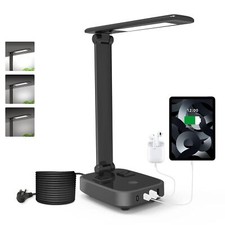 Led Desk Lamp With 4 Usb Charging Ports And 2 Ac Outlets5ft Extension Cord Power