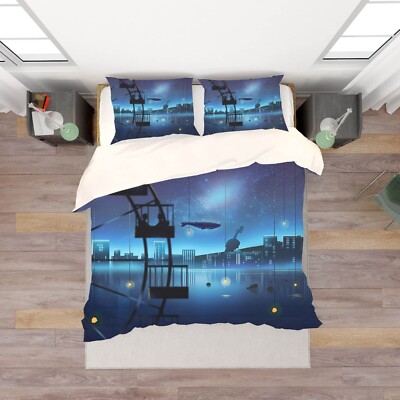 3D Whale City Starry sky Fantasy Quilt Cover Set Bedding Sets Pillowcases Queen
