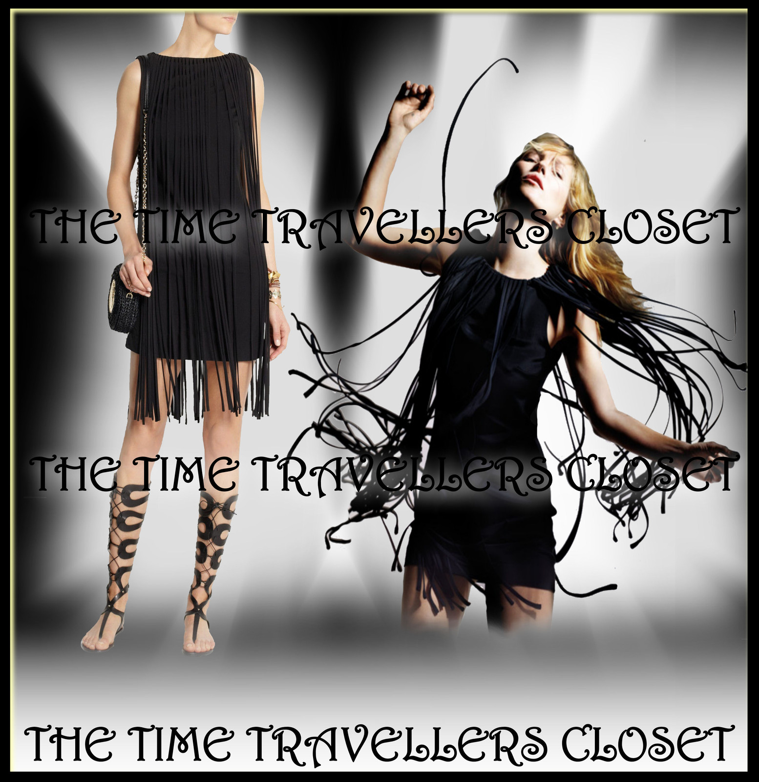 Topshop Kate Moss Roaring 1920s Black Tassel Fringe Dress Gatsby Flapper UK 6 34