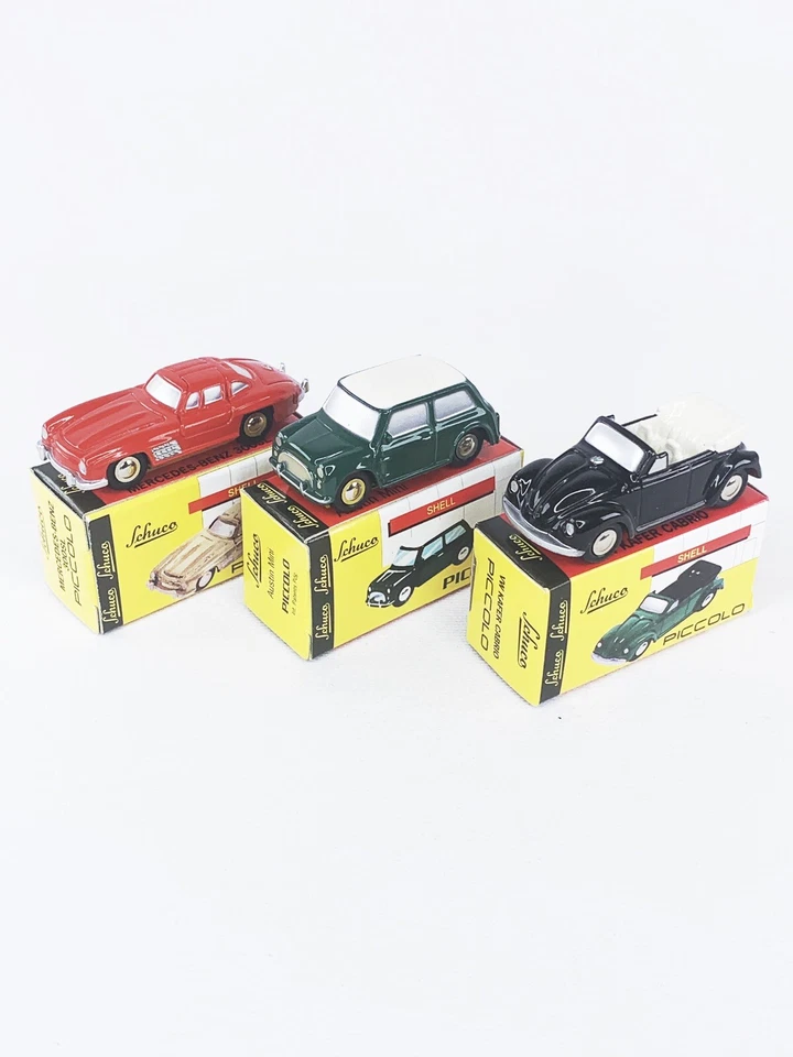 Juego de 3 coches Schuco Piccolo Mercedes 300SL, VW Kafer Cabrio, Austin Mini DIECAST Foto 2 de 4