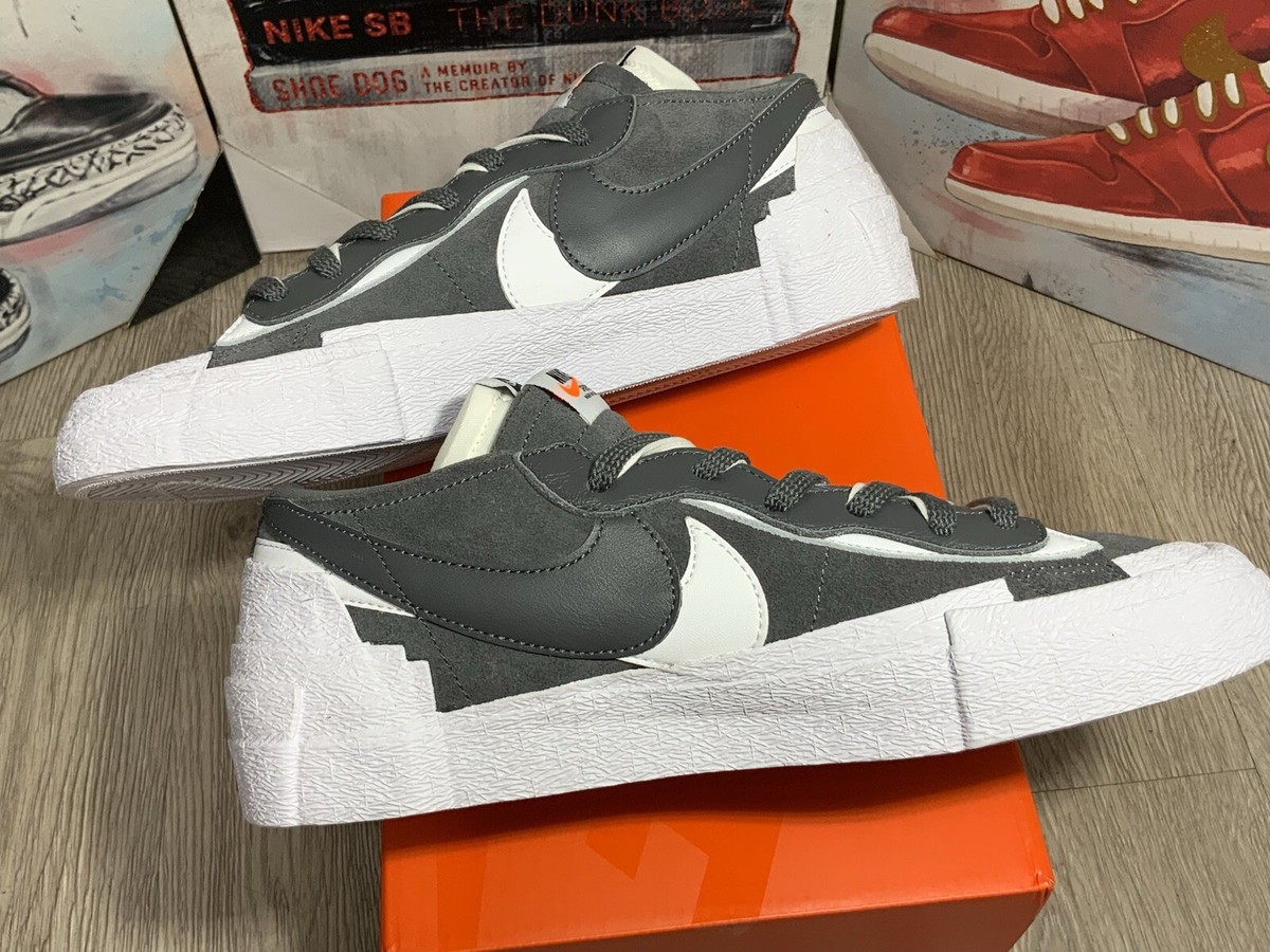 Nike x Sacai Blazer Low Iron Grey White size 10.5 Mens 