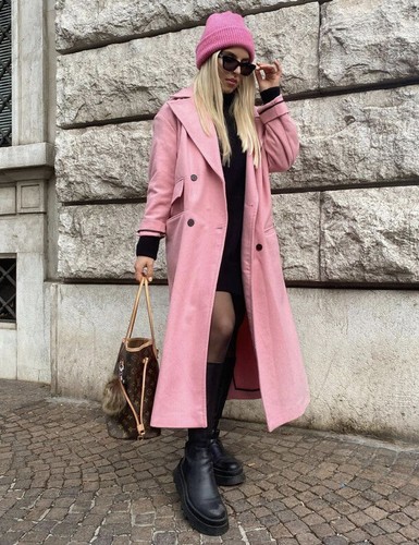 NUEVO ABRIGO DE MEZCLA DE LANA DE MUJER ROSA TALLA: XS REF: |