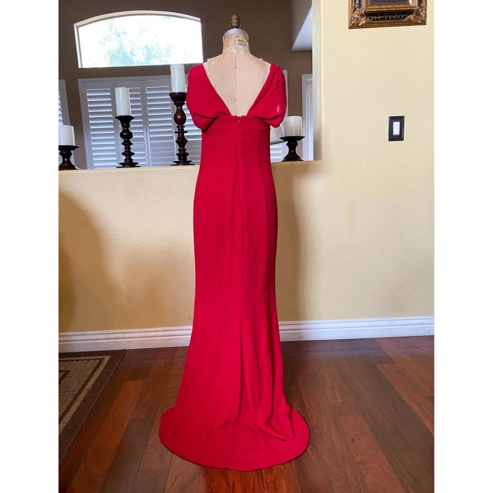 Vestido Carolina Herrera Império Cintura Vermelho Seda Vestido de Formatura Amostra Designer $4990 - Imagem 3 de 4