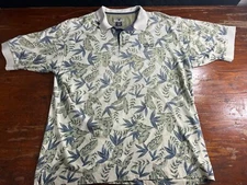 Cutter & Buck Men's Size XL Short Sleeve Leaf Print Tropical Hawaiian Polo Shirt
