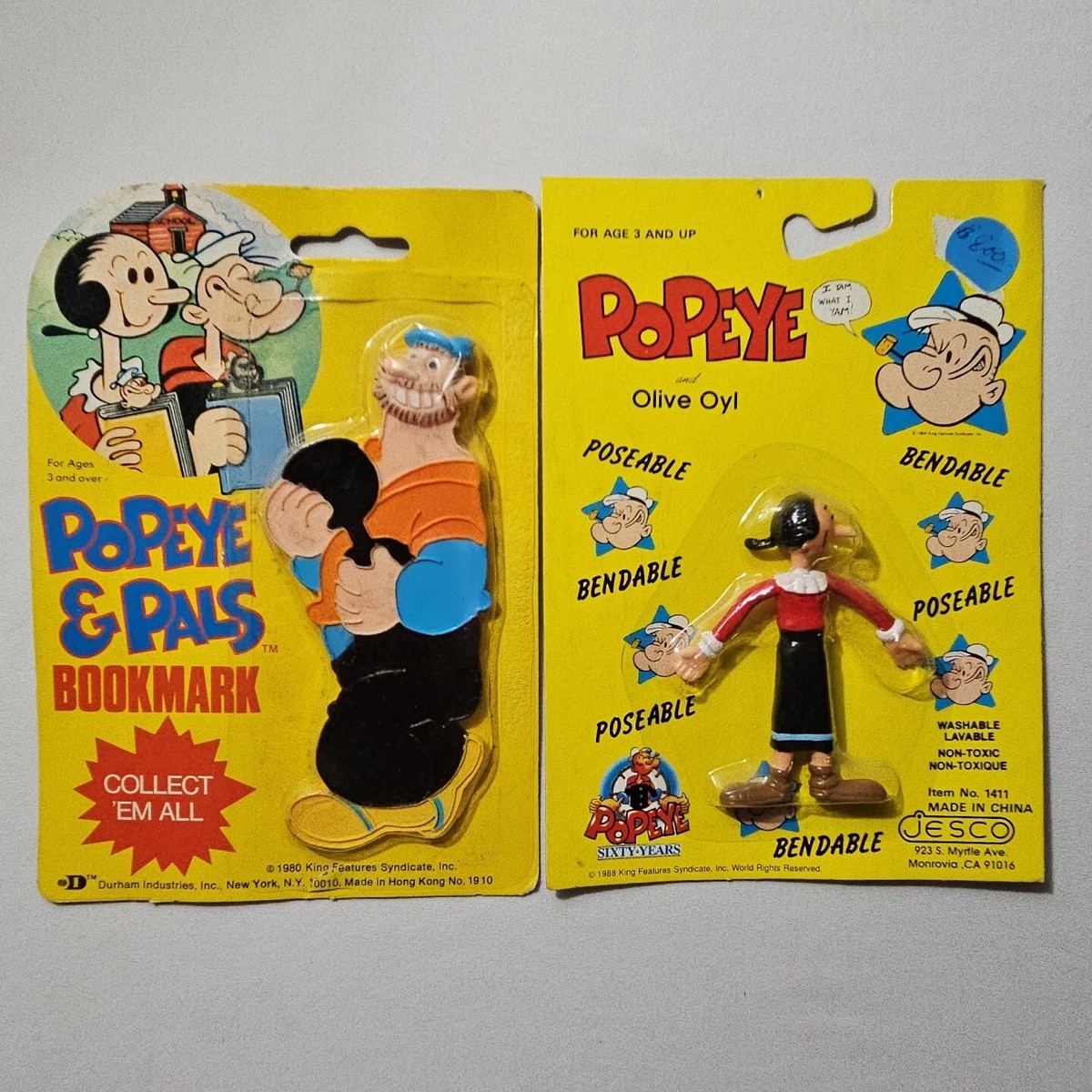 Vintage 1980 Popeye & Pals Bookmark & Olive Oyl Poseable Figure