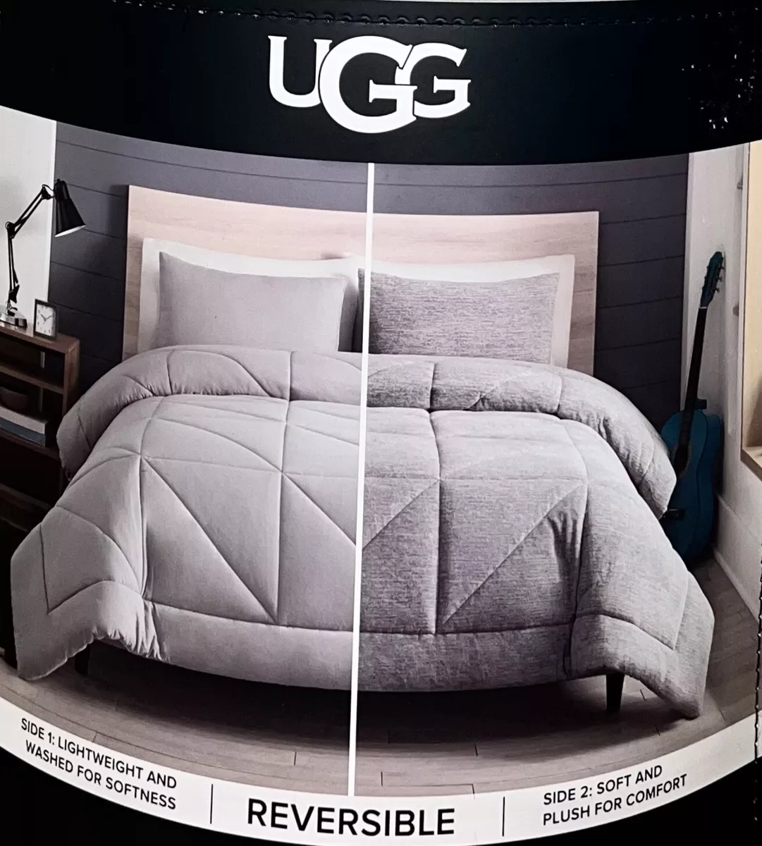 UGG Corey 3-Piece KING Reversible Comforter + Shams Set- Seal Gray