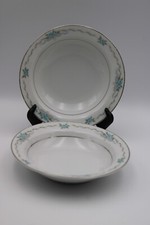 Style House Fine China- Japan-Corsage-5-1/2" Dessert Bowls-Blue Roses Silver Rim