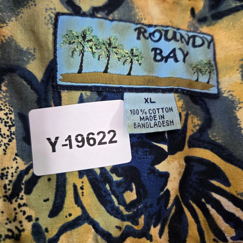 Camisa con botones Roundy Bay para hombre XL amarilla floral tie dye hawaiana manga corta Foto 2 de 4