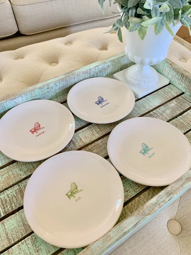 Rae Dunn Magenta Stamp Adirondack Chairs Ceramic dream relax sit breathe Plate