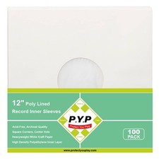 100ct 12-Inch Poly-Lined Record Inner-Sleeves - White Kraft Paper for 33 RPM ...
