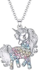 Rhinestone Unicorn Necklace For Girls New 16" Faux Silver Chain