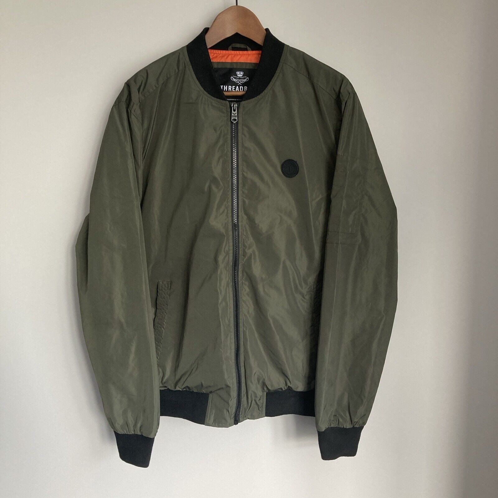 Men's Green Rasen Threadbare Bomber Jacket - Size Medium  