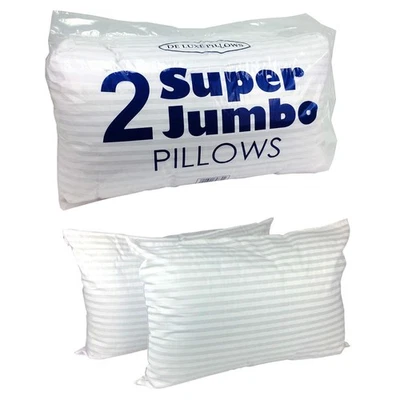 DELUXE 2x Luxury Jumbo Striped Extra Filled Pillow Anti Allergic Bedding Plump Pillow