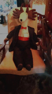 Vintage  Hand made  Moose in a tux.& a bow tie  Stuffed Plush Toy 36 inch tall  