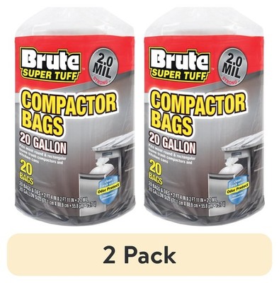 (2 pack) Brute Super Tuff  Compactor Trash Bags, 20 Gallon, 20 Bags (Twist Tie)
