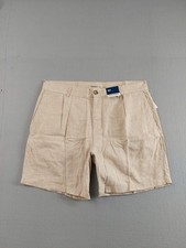 Old Navy Men Short 36 Beige Slim Fit Pleated Linen Blend Mid Rise Casual Outdoor