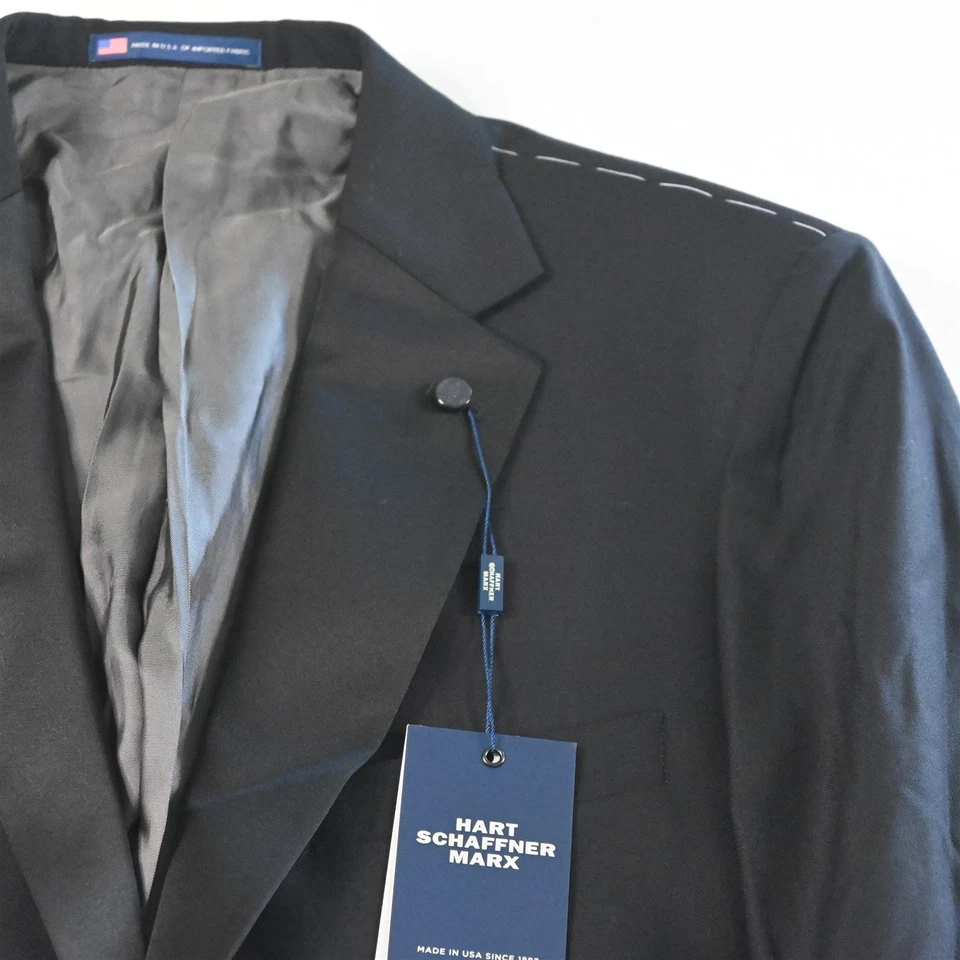 NUEVO Abrigo Chaqueta Esmoquin Hart Schaffner Marx 46R Negro 100% Lana Nueva York EE. UU. Foto 2 de 4