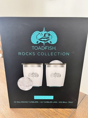 NIB Toadfish Rocks Collection Set of 2 10oz Non-tipping White Insulated Tumblers