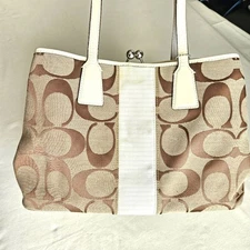 Coach Signature Brown and Cream Tote Bag