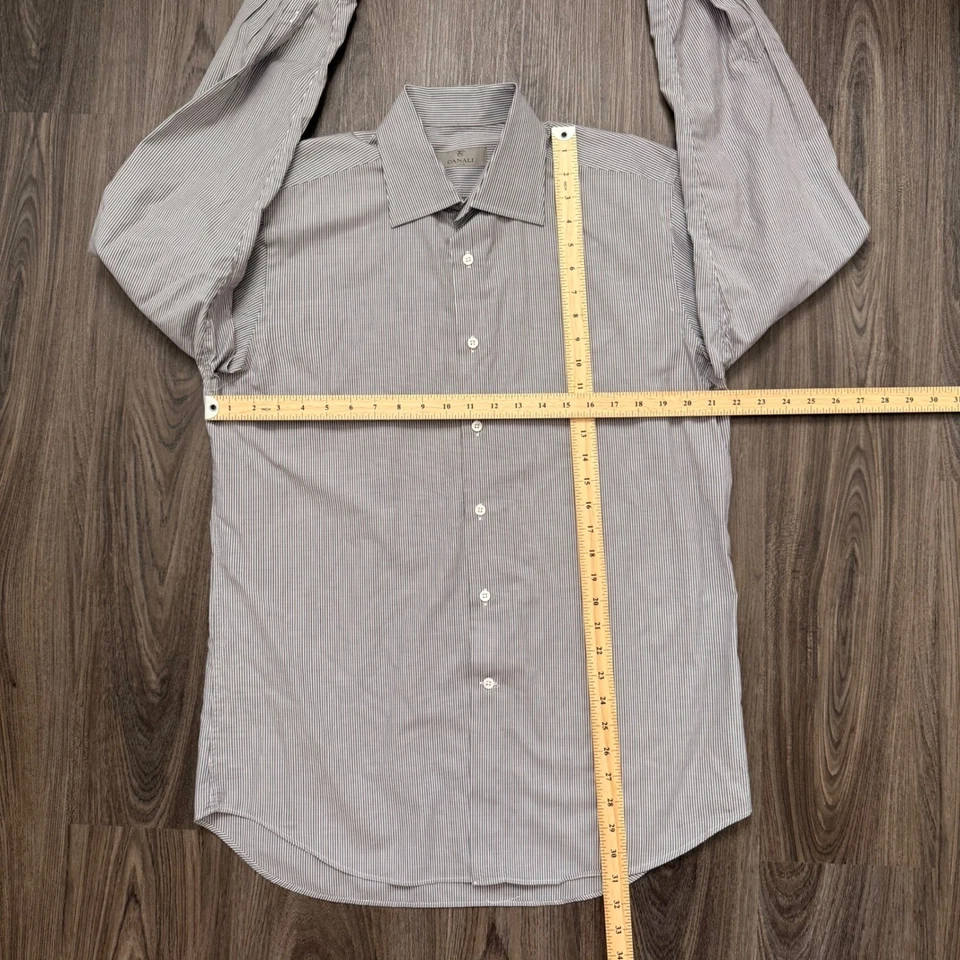 Camisa de vestir Canali para hombre a rayas finas Italia 41 16 algodón con botones de lujo Foto 4 de 4