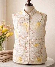 Salvatore Ferragamo Floral Ivory Quilted Reversible Sleeveless Jacket Vest Gilet