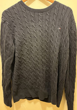 Tommy Hilfiger Men's Cable-Knit Cotton Crewneck Pullover Sweater XXL Dark Gray