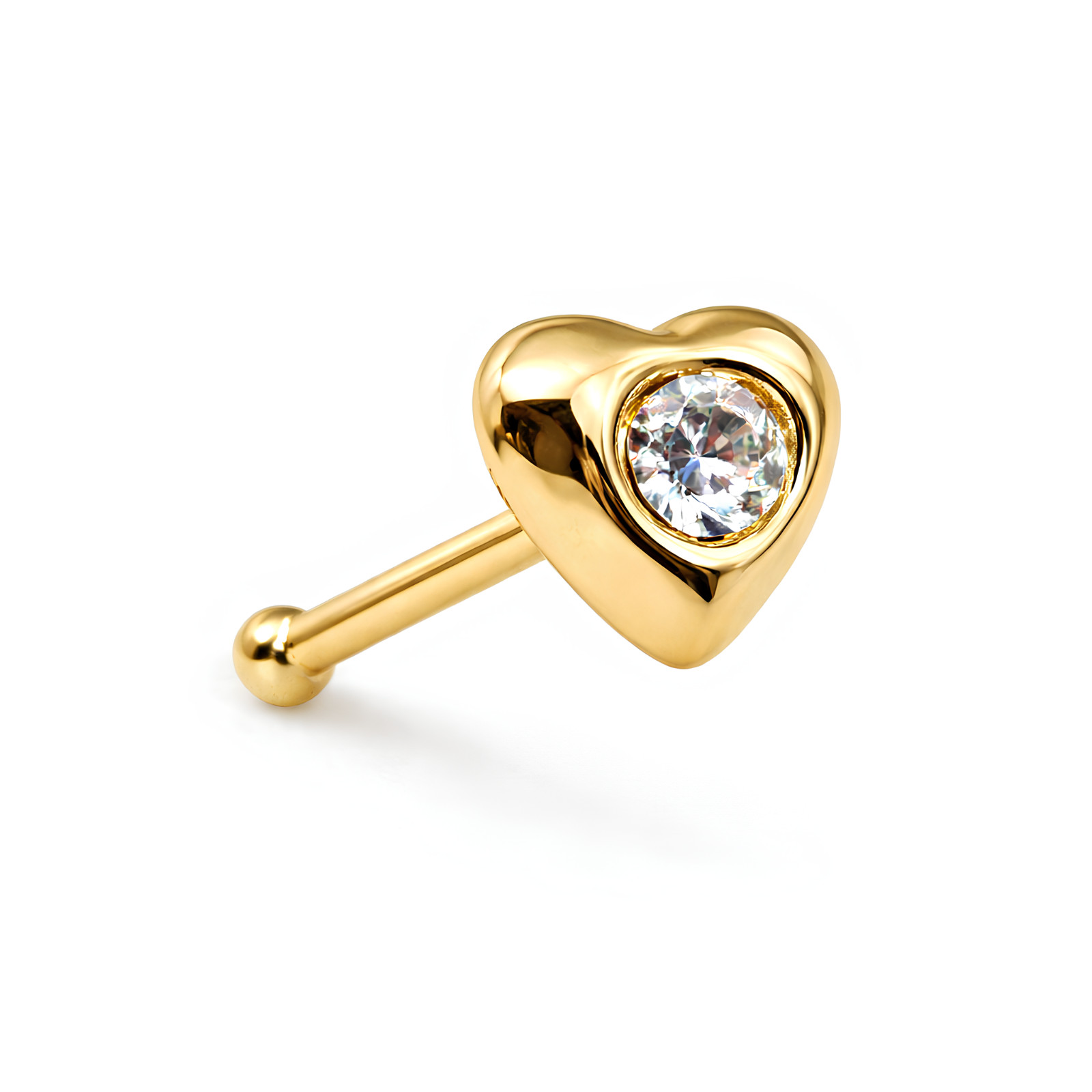 Gold Heart Nose Stud 9k 2mm CZ Gemstone 9k Ball End Pin Body Piercing Jewellery