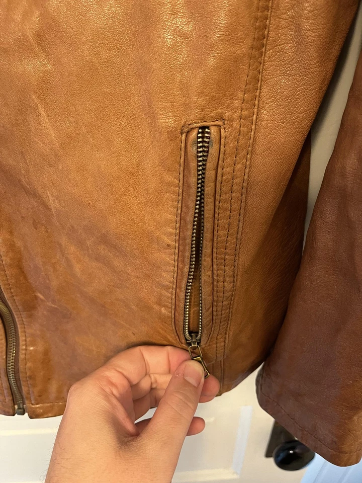 Vera Pelle Leather Jacket Mens Medium 46 Brown Made in Italy Moto Zip Pockets - Image 3 of 4