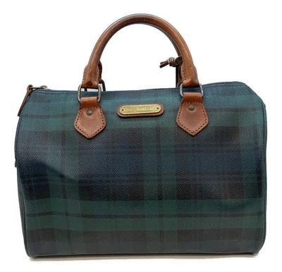 POLO RALPH LAUREN Mini sac Boston vert marron cuir PVC sac à main femme sac... - Photo 1/4