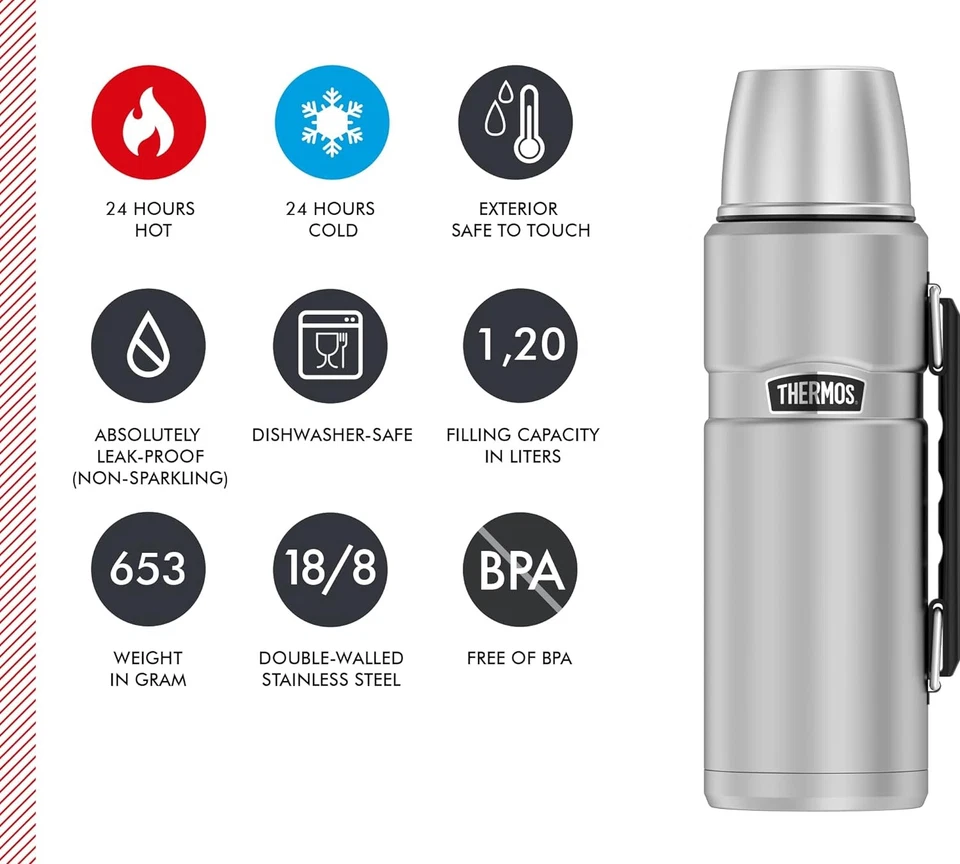 Thermos, Bottiglia Isolante Stainless King, in Acciaio Inox Satinato, capacità 0 - Immagine 3 di 4