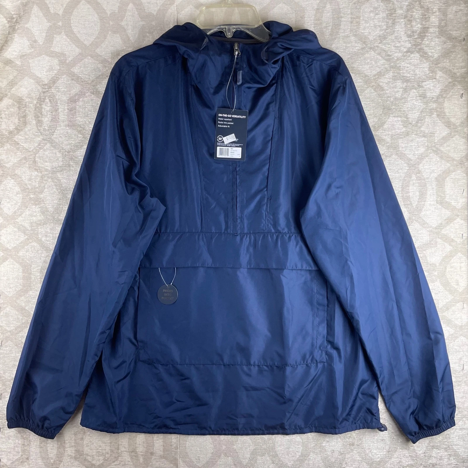 Jockey On-The-Go Versatility Mens M Navy Blue NWT Packable Anorak Windbreaker
