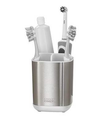 Joseph Joseph Stainless Steel Toothbrush Holder Bathroom Storage Caddy 3 Comp...