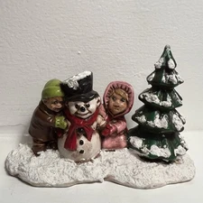 Vintage byron molds Christmas ceramics cute creepy snowman kids tree in snow Mjs