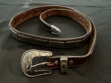 Nadim Brown Leather Silver Concho Belt Size 38 Made In USA Western Cowboy Rodeo