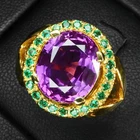 24K Gold 925 Sterling Silver Rings Sumptuous Purplish Pink Sapphire Oval 6.65Ct