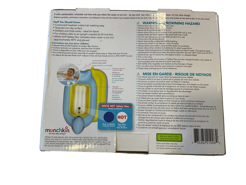 Munchkin- 蓝色-充气密封浴-温度安全浴缸形状像密封 — 第 2/3 张图片