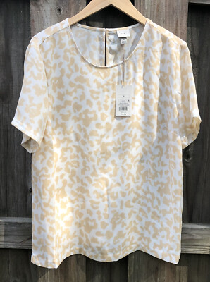 A New Day Flutter Short Sleeve Relaxed Fit Blouse Tan Animal Print Size XL- NWT