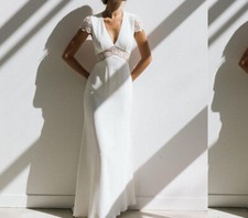 Vintage Boho Wedding Dresses Short Sleeve A-Line Backless Lace Gowns Court Train