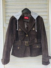 dunkelbraune Wildlederjacke mit Gürtel - Snapshot - Größe 40 - Kapuze abnehmbar