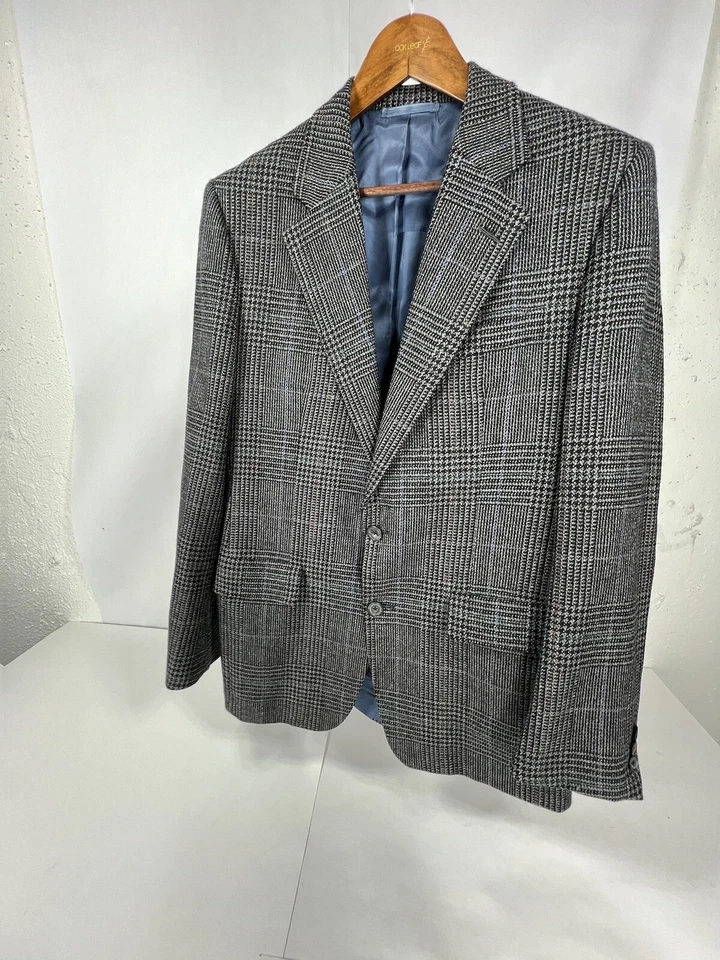 Vintage Hickey Freeman Blazer 40 Wool Men Windpowpane Plaid Houndstooth Blue - Image 4 of 4