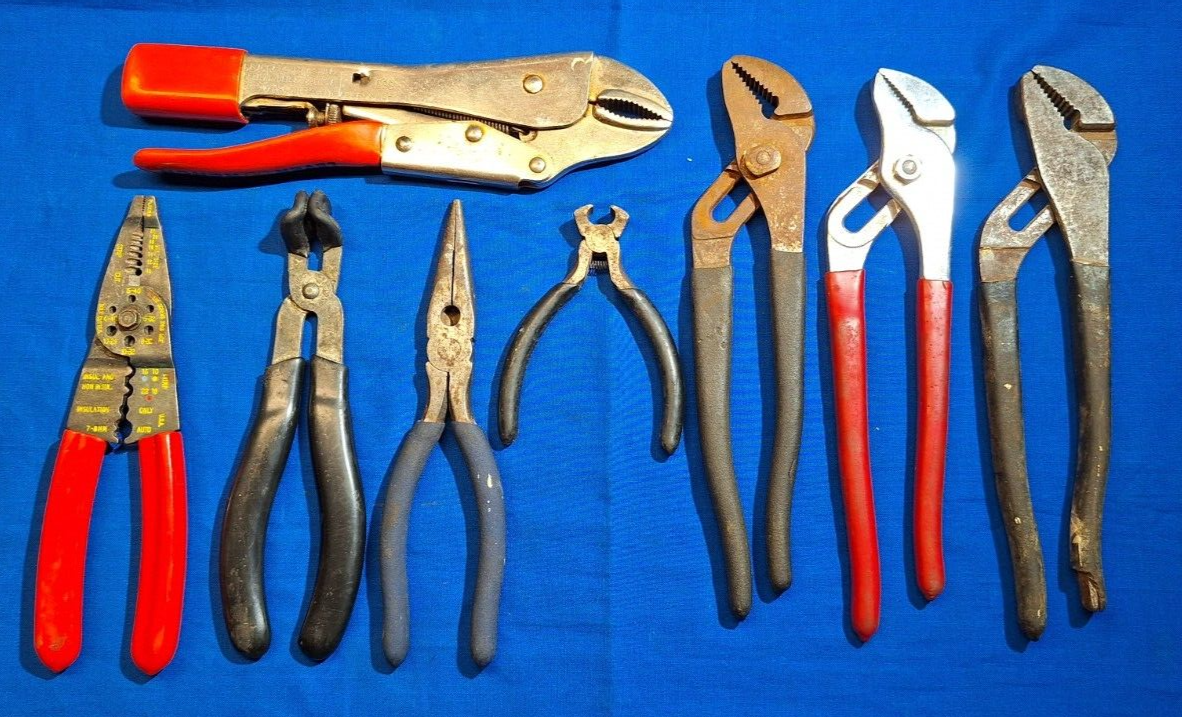 8 piece Pliers lot Wire stripper, Lever Wrench, Stanley, Plug wire pliers eBay