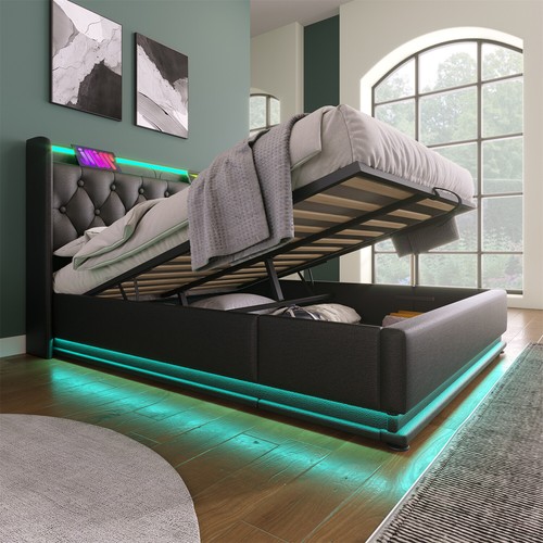 Twin/Full/Queen/King Size Upholstered Platform Bed w/ Hydraulic Storage System - Picture 9 of 72