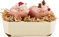Mud PieCountry Farmhouse Pig Antlers Santa Hat Christmas Salt Pepper Shaker Set