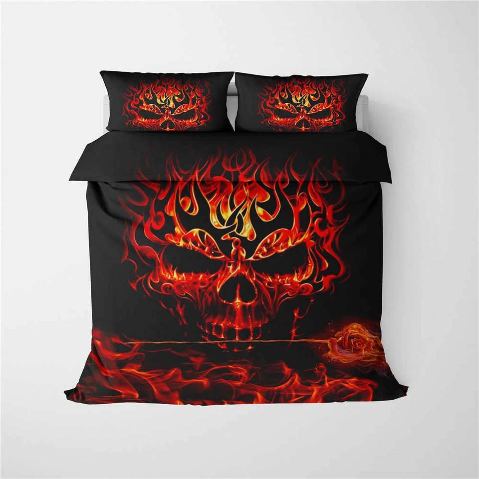 Wonderful Glinting Red Skull 3D Quilt Duvet Doona Cover Set Pillow case Print Foto 2 de 4
