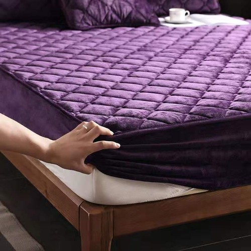 Short Plush Thicken Quilted Mattress Cover King Queen Size Quilted Bed Protector - Picture 1 of 21