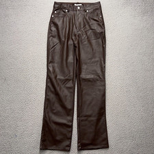 H M Vegan Leather Pants Womens Sz 4 Brown Stretch Lined Casual 5 Pockets New