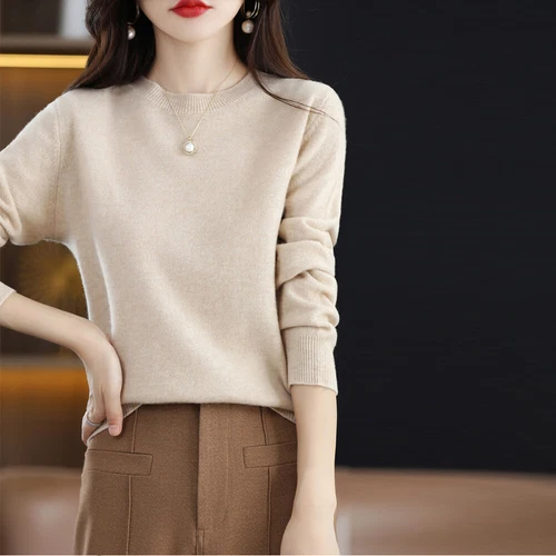 Women Crew Neck Slim Cashmere Jumper Sweater Knitted Tops Wool Pullover Solid - Bild 9 von 30